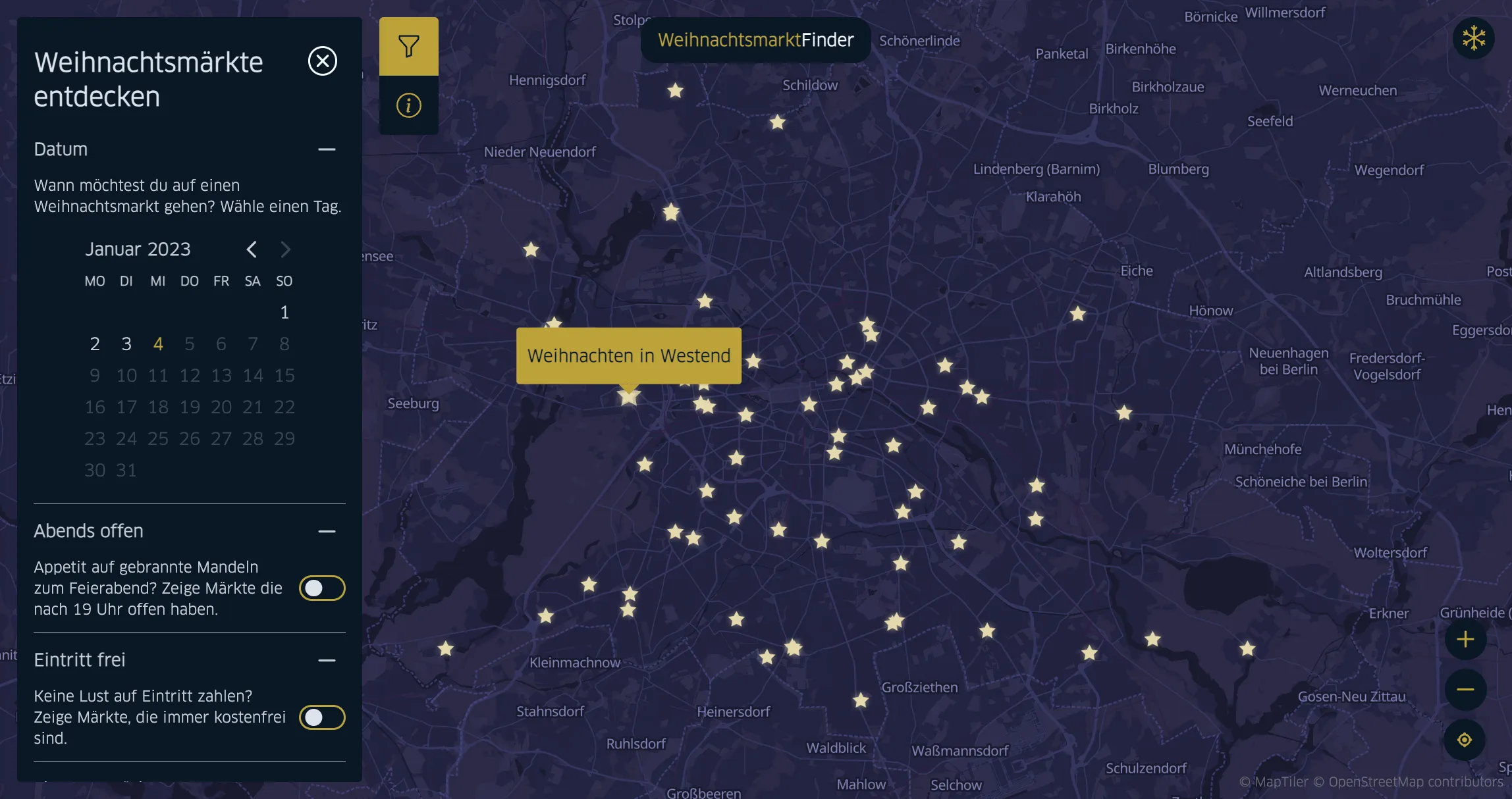 Screenshot für das Projekt: 'Weihnachtsmarkt-Finder'